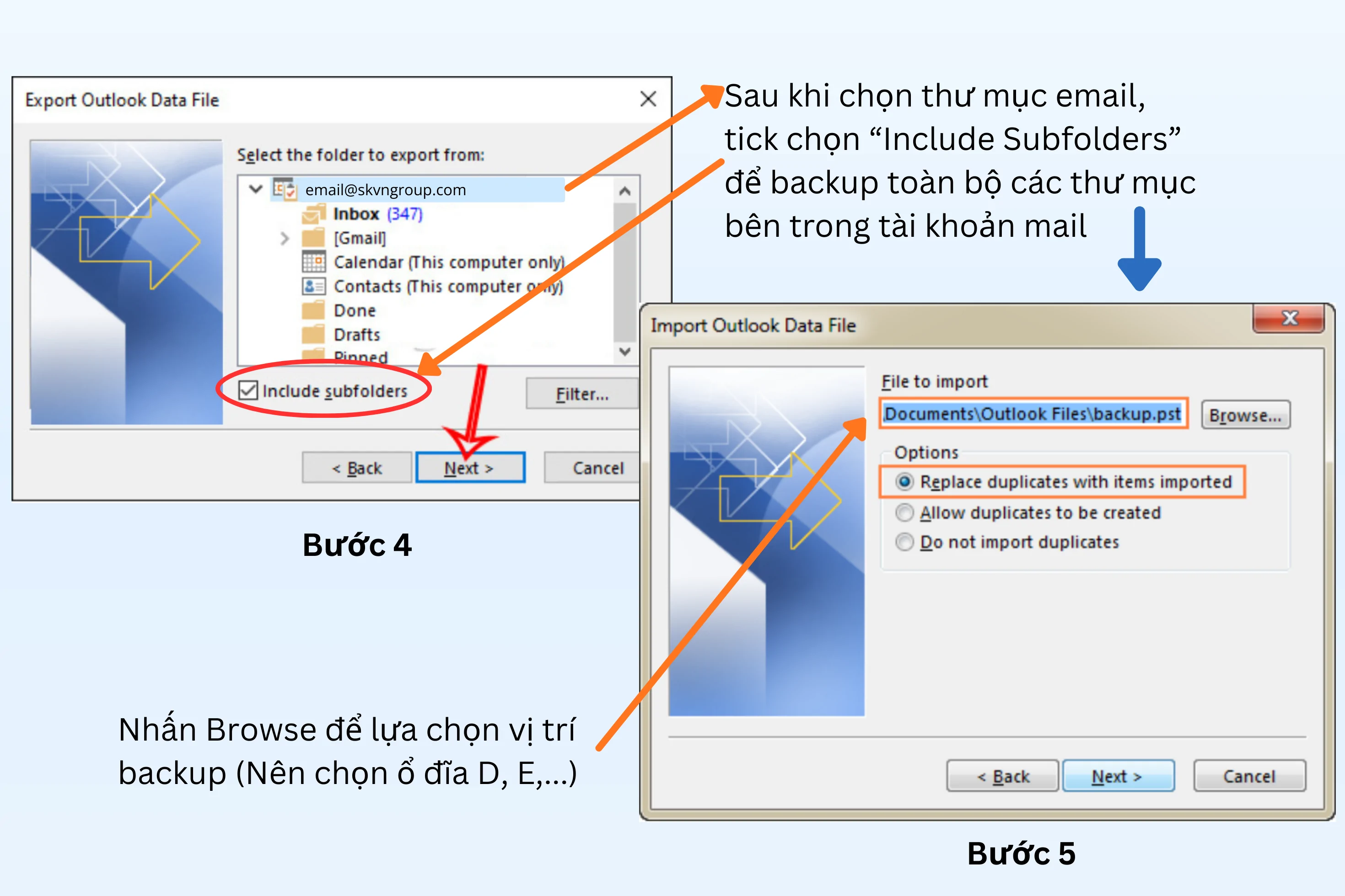 SK VIỆT NAM – Chuyển đổi số – Backup email bước chọn thư mục