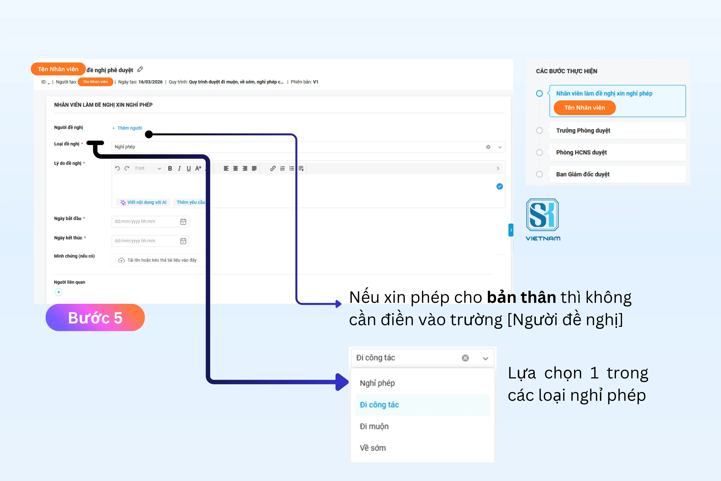 SK VIỆT NAM - Chuyển đổi số - Điền thông tin nghỉ phép