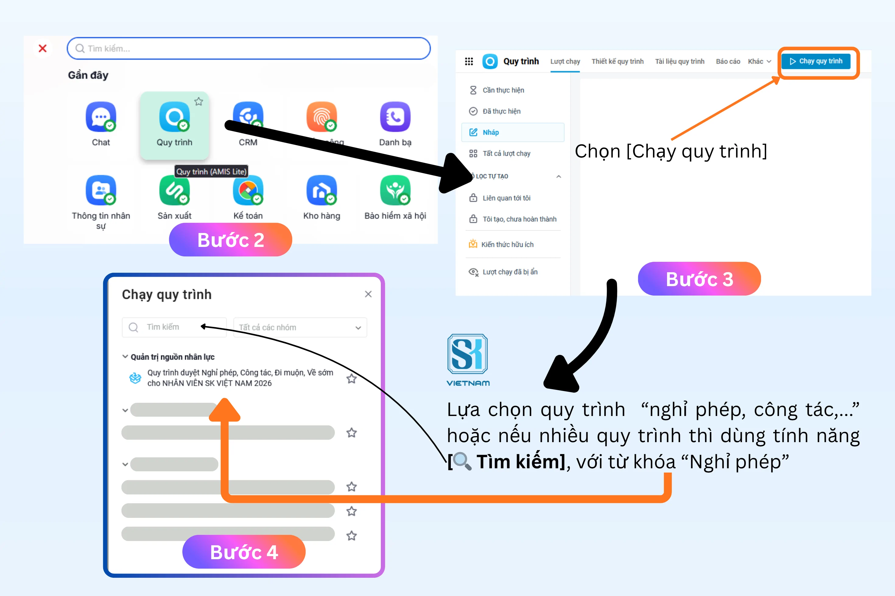SK VIỆT NAM - Chuyển đổi số - Lựa chọn quy trình Nghỉ phép - Đi công tác