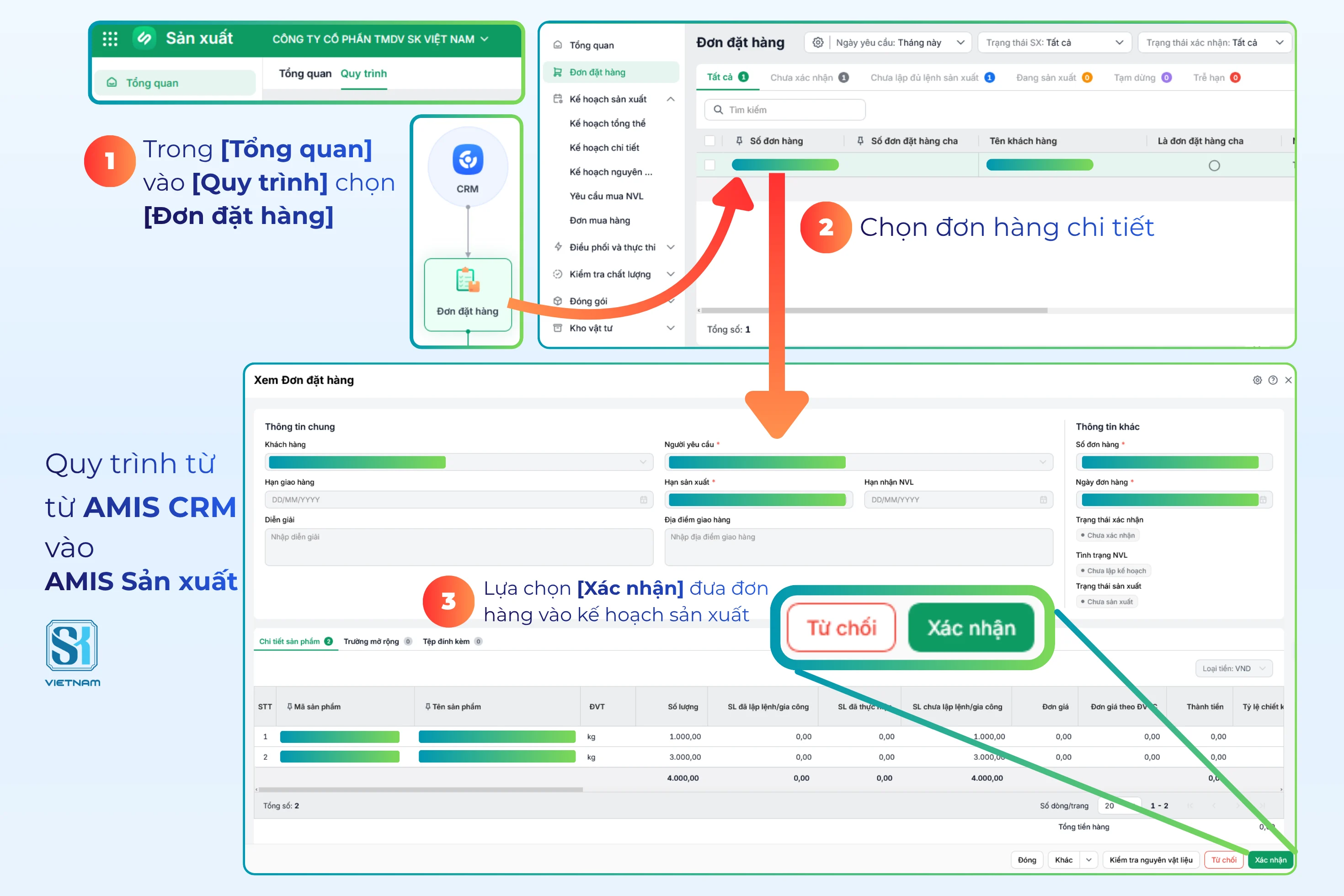 SK VIỆT NAM - Chuyển đổi số - Chuyển đơn hàng từ CRM sang AMIS Sản xuất 2